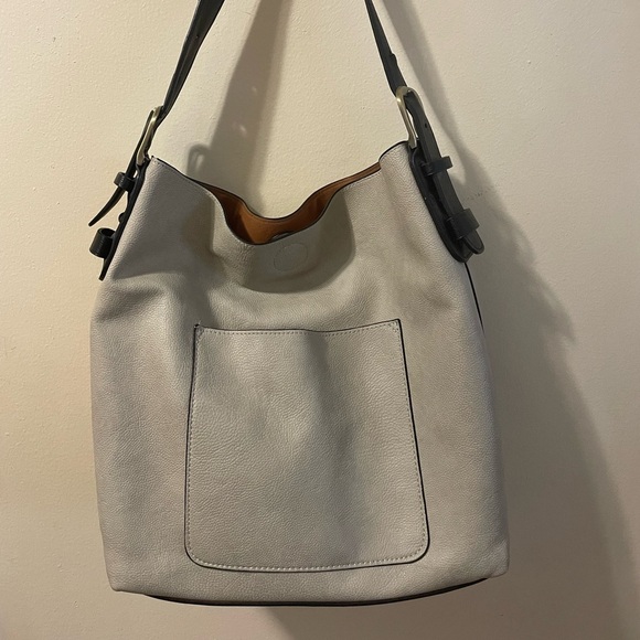 Handbags - Stylish Sand/Grey Leather Shoulder Bag